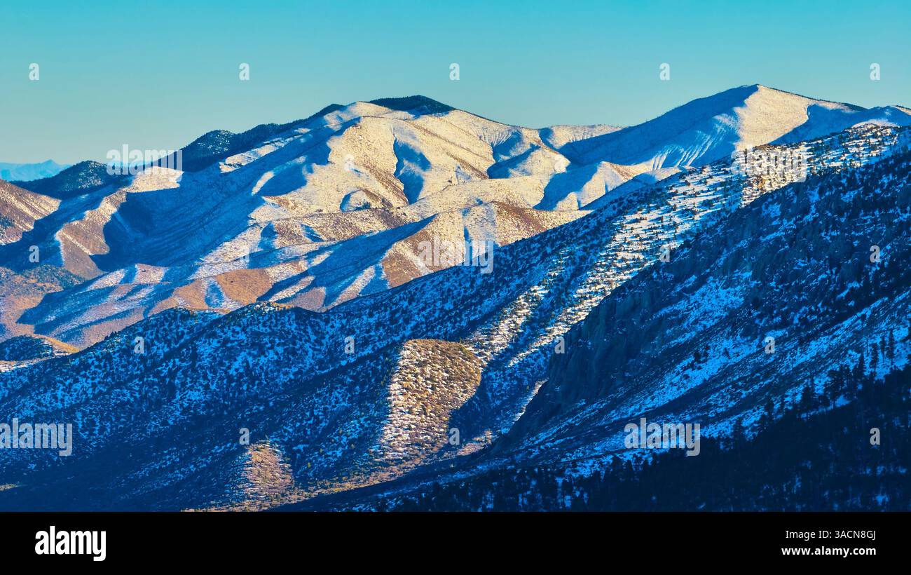 Aerial Snowy Peaks and Sunlit Ridges of Mt Charleston Nevada Stock ...