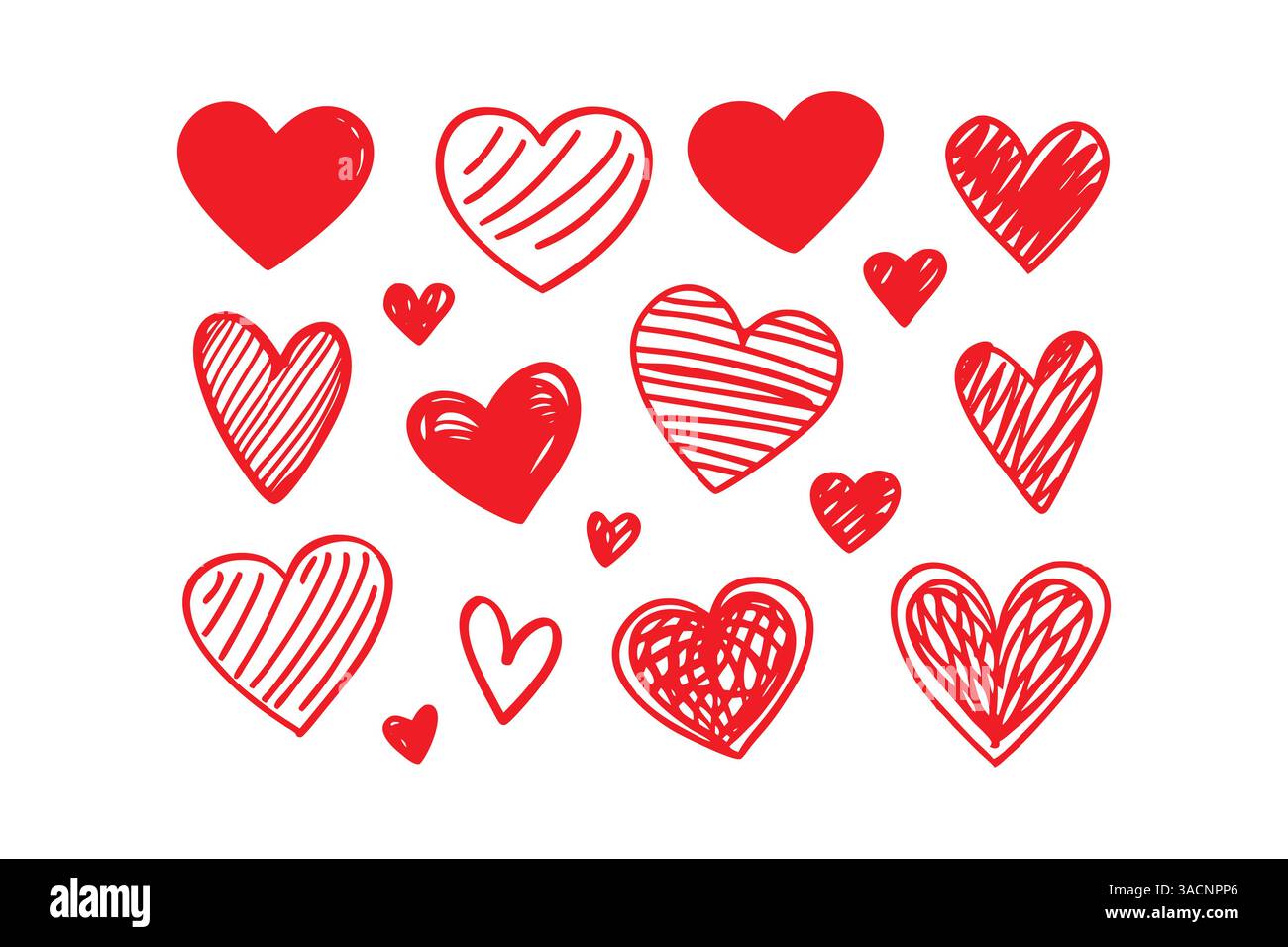 Hand-drawn red hearts pattern on white background Stock Vector Image ...