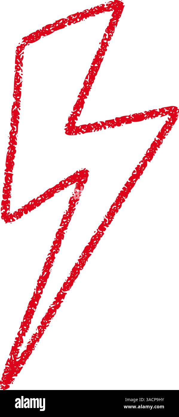 Red Hand-drawn doodle elements lightning, thunderbolt sketchy crayon scribble style with rock vibe. Flat vector illustration isolated on white backgro Stock Vector