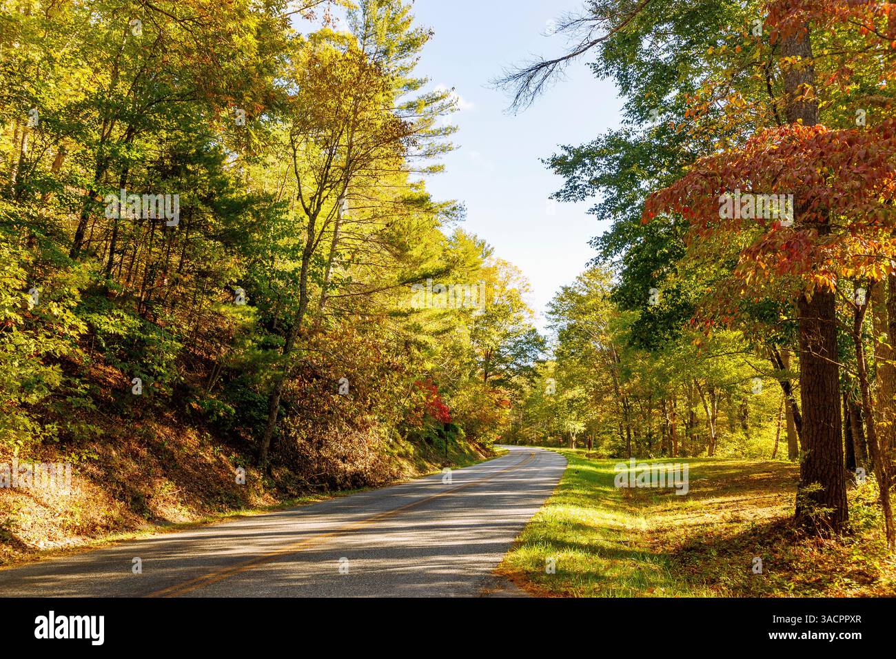 Blue Ridge Parkway with trees in fall colors (Indian Summer) near ...