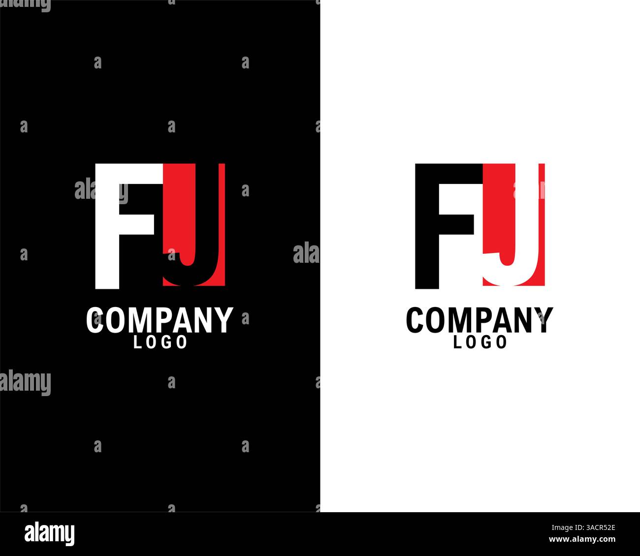 FJ, JF Initial abstract company Logo Design with negative space. black background and white background company logo template vector Stock Vector
