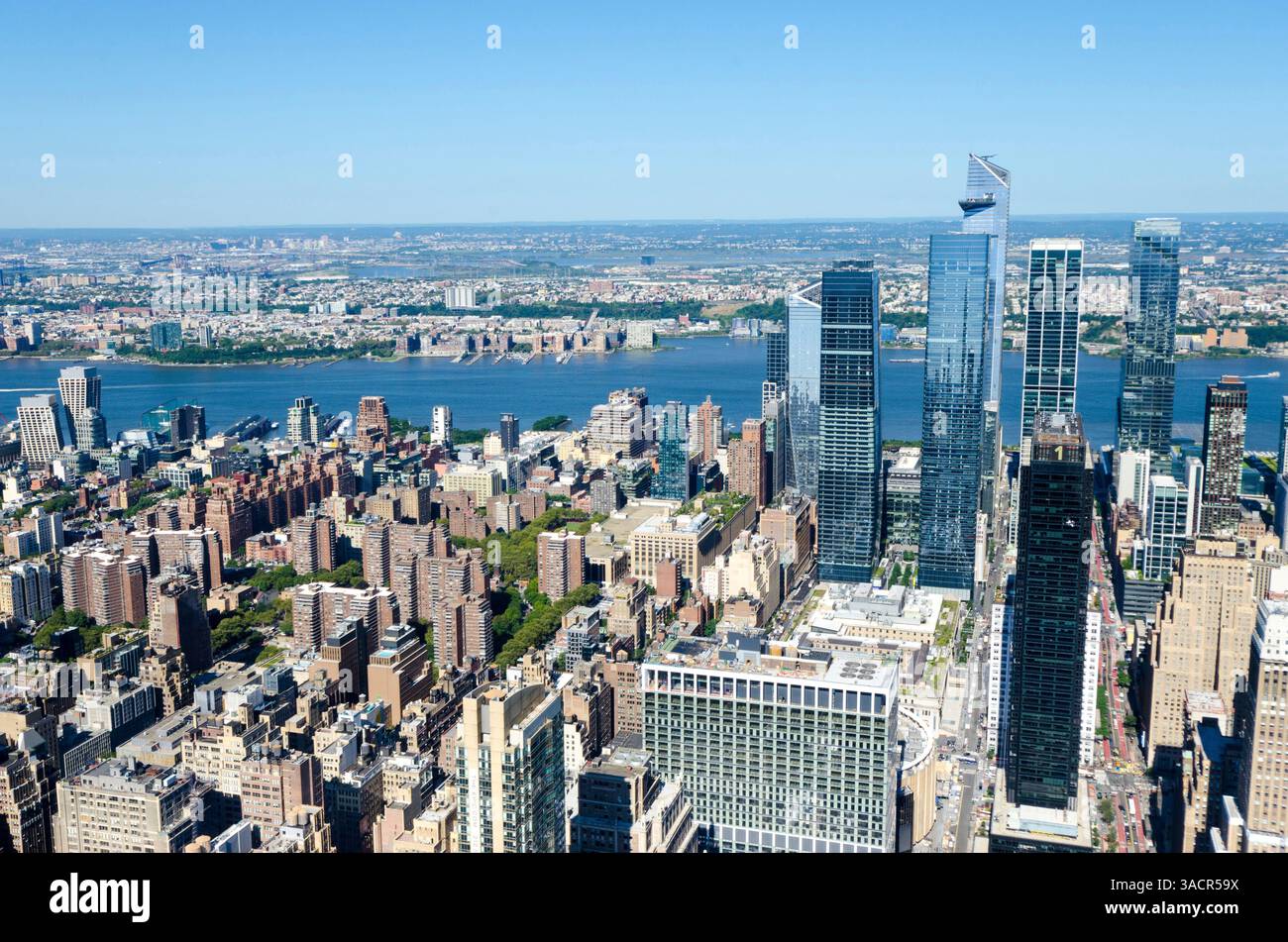 Upper Manhattan skyscrapers, 'Top of the Rocks' and Hudson River Stock ...
