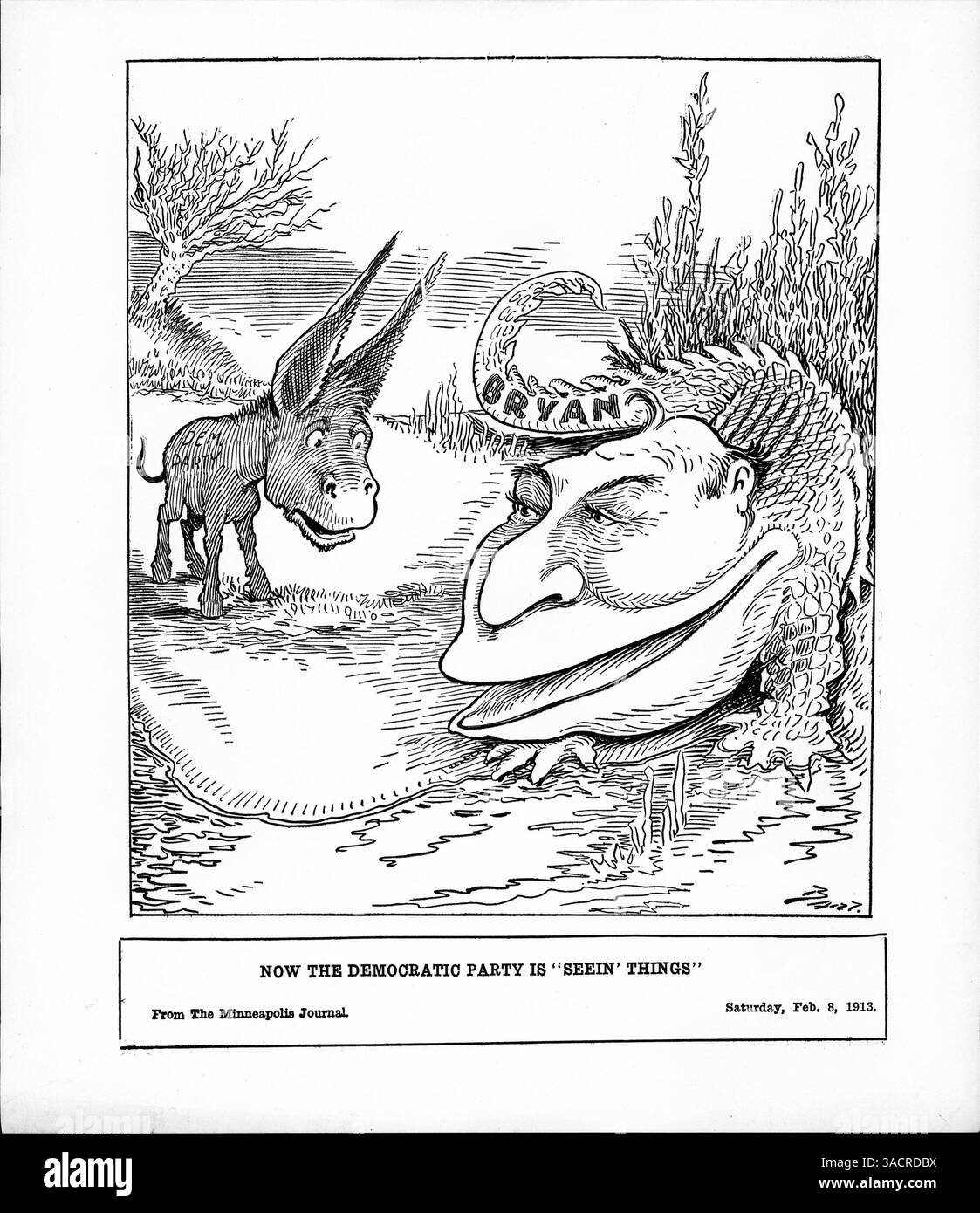 A political cartoon depicts the Democratic Donkey staring at an ...