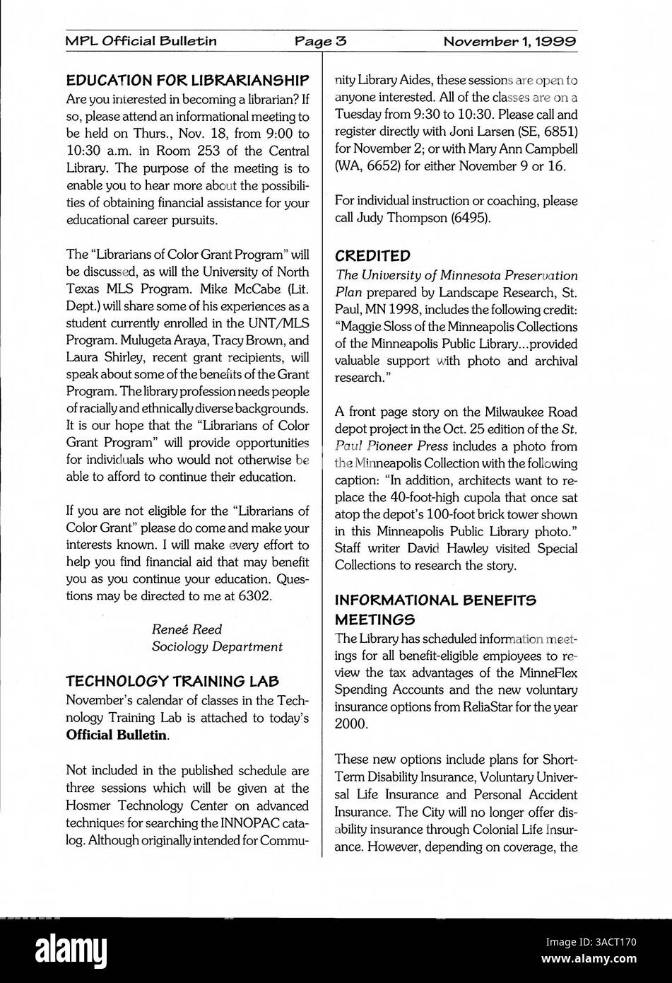 The 1999 Minneapolis Public Library Official Bulletin provides weekly ...