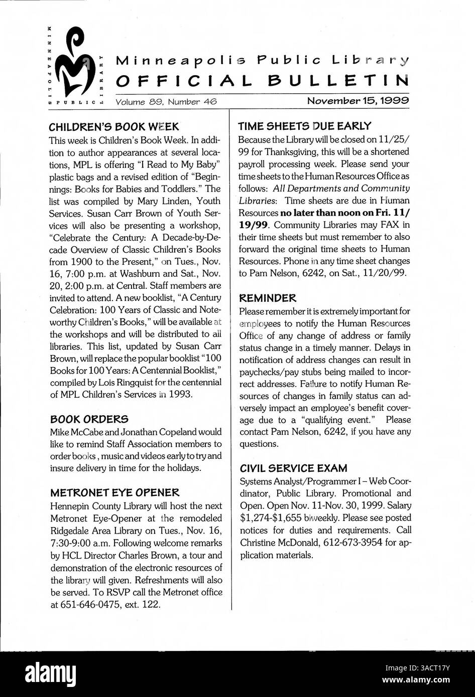 The 1999 Minneapolis Public Library Official Bulletin delivers ...