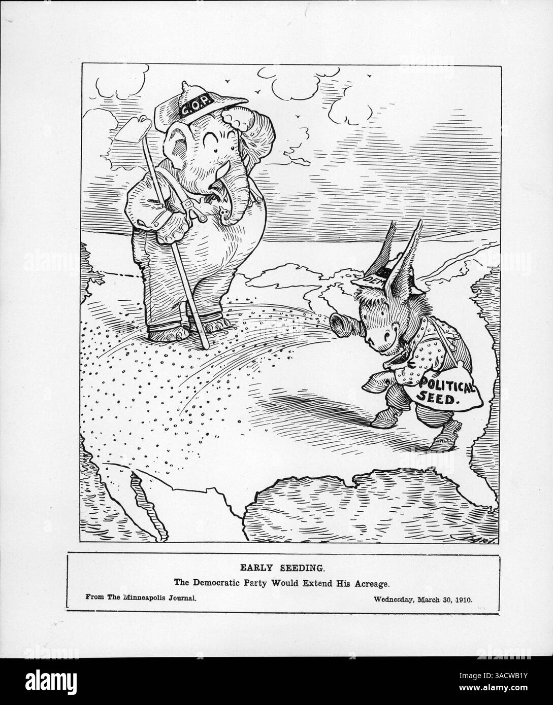The political cartoon features a donkey labeled hi-res stock ...