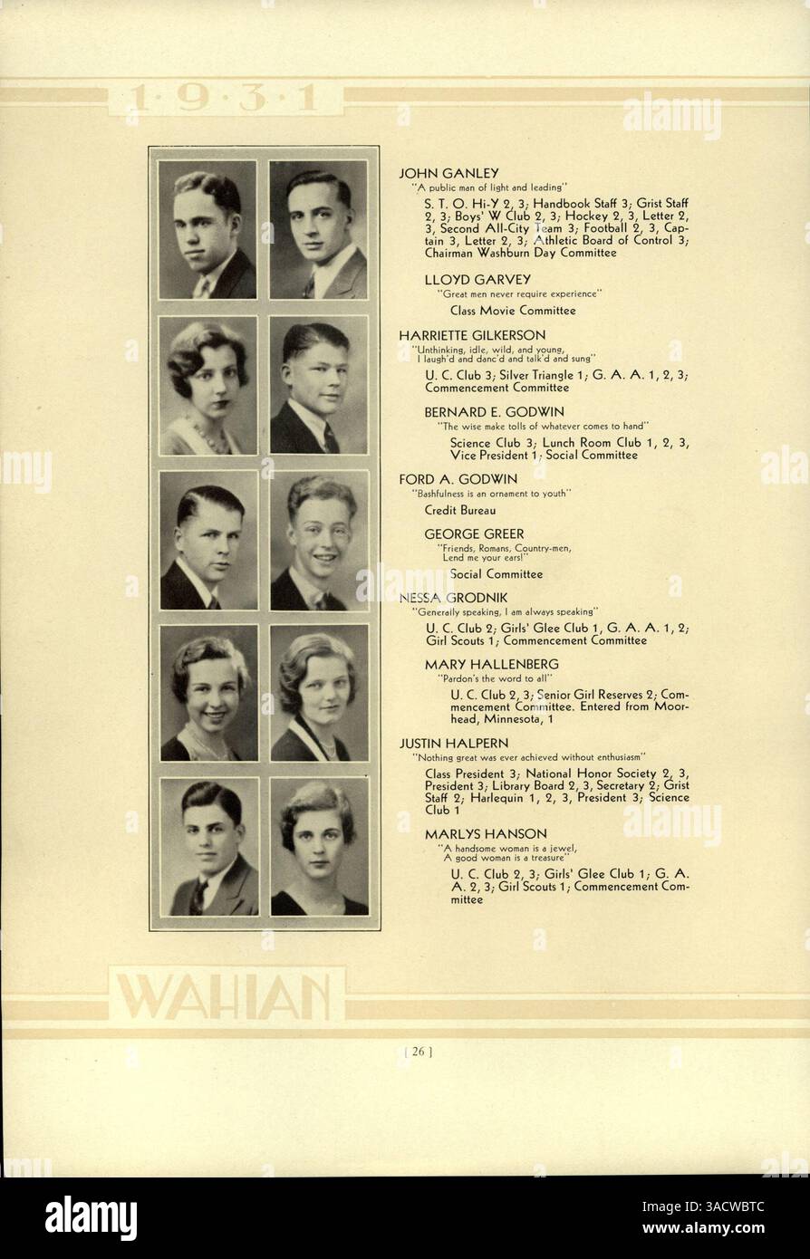 The 1931 Wahian yearbook from Washburn High School showcases the ...