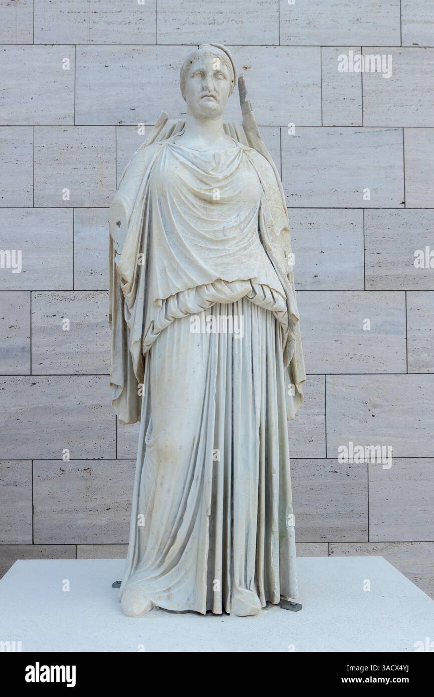 Vergina, Greece -January 5, 2024: A marble statue of a draped figure at ...