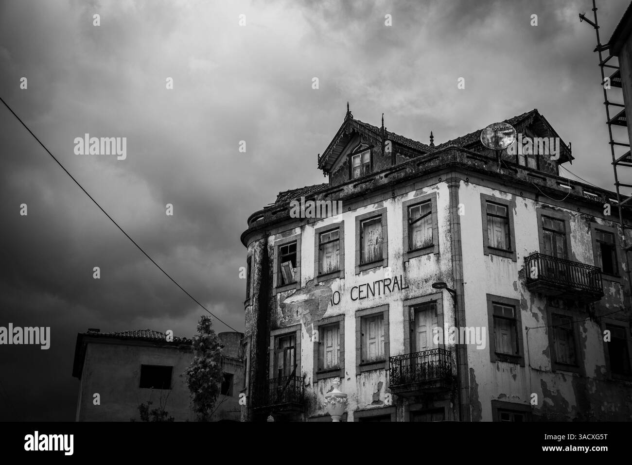 An spooky derelict house ruin in a village in the Douro valley, Portugal Stock Photo