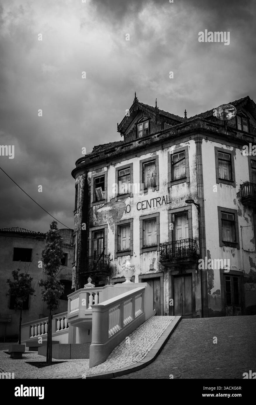 An spooky derelict house ruin in a village in the Douro valley, Portugal Stock Photo