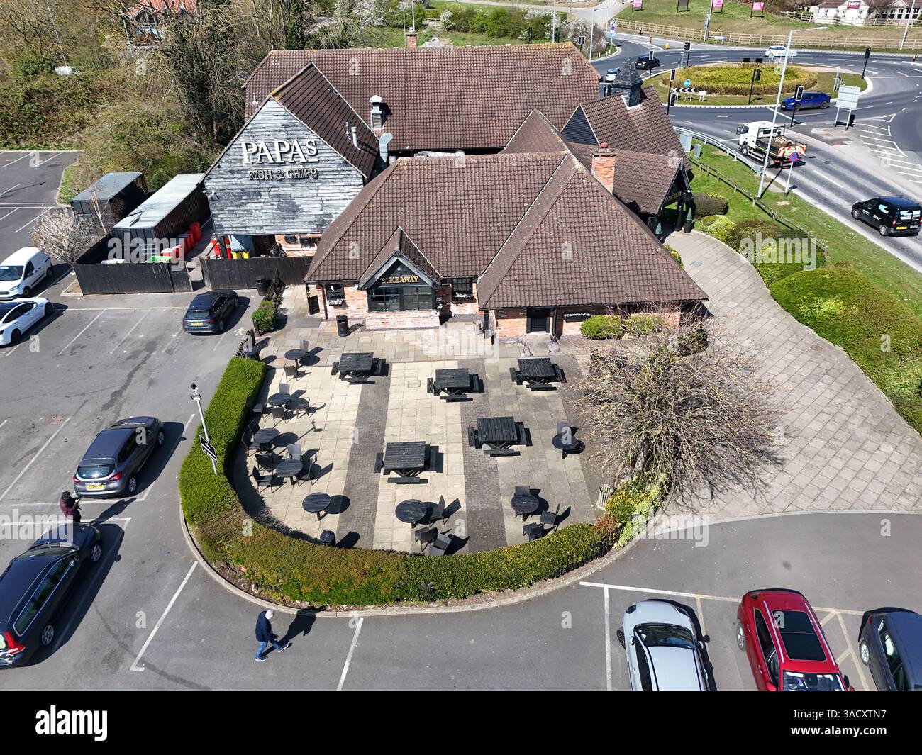 Aerial view of Papa's Fish & Chips fast food outlet and restaurant ...