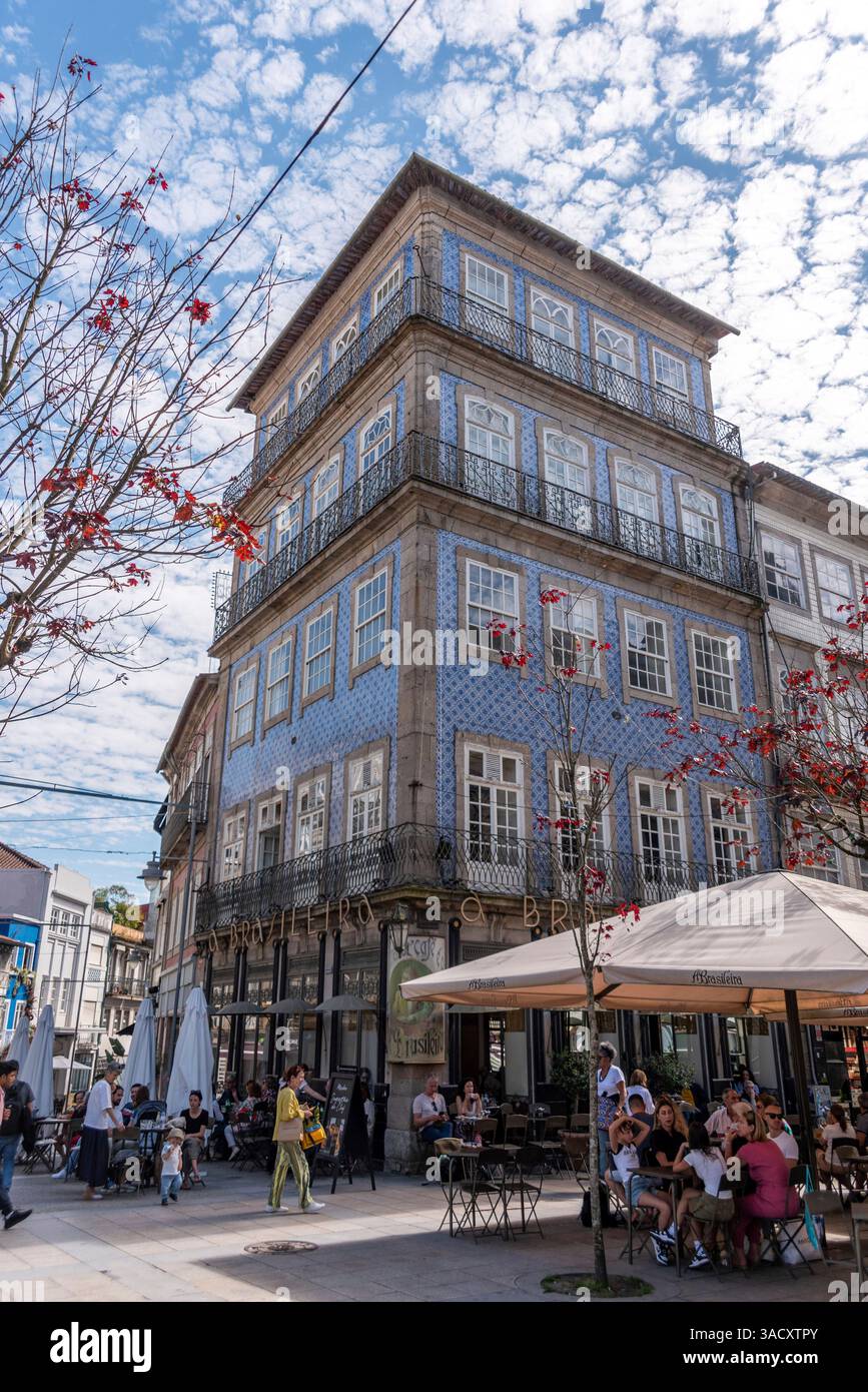 Braga, Portugal, House of Cafe A Brasileira in the center of Braga decorated with traditional Portuguese ceramic tiles Stock Photo
