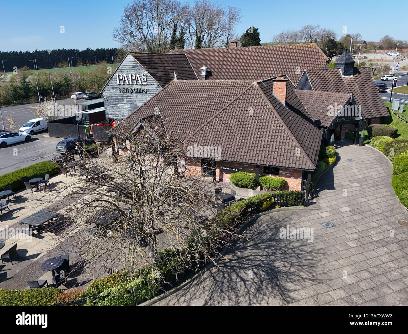 Aerial view of Papa's Fish & Chips fast food outlet and restaurant ...