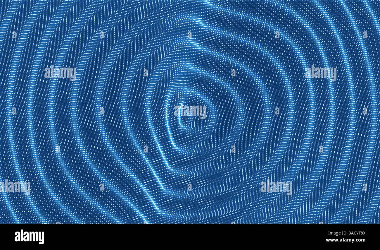 Poster Border Ripple 3D wavy background with ripple effect. Grid surface with particle ...