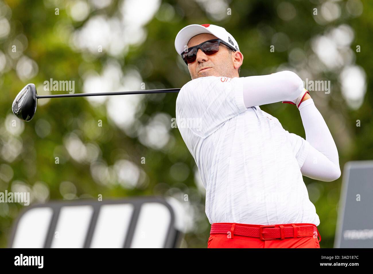 Captain Sergio Garcia of Fireballs GC hits his shot from the 11th tee ...