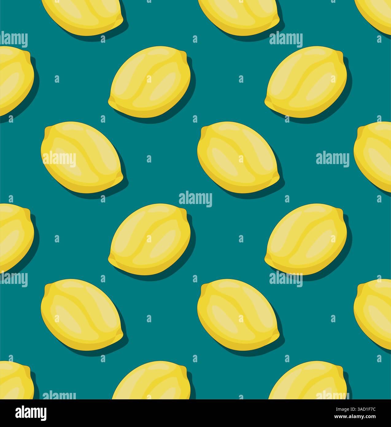 Pattern with fresh lemons on teal background. Creative concept Stock Vector