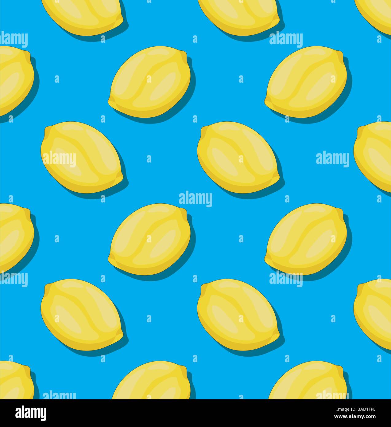 Pattern with fresh lemons on blue background. Creative concept Stock Vector