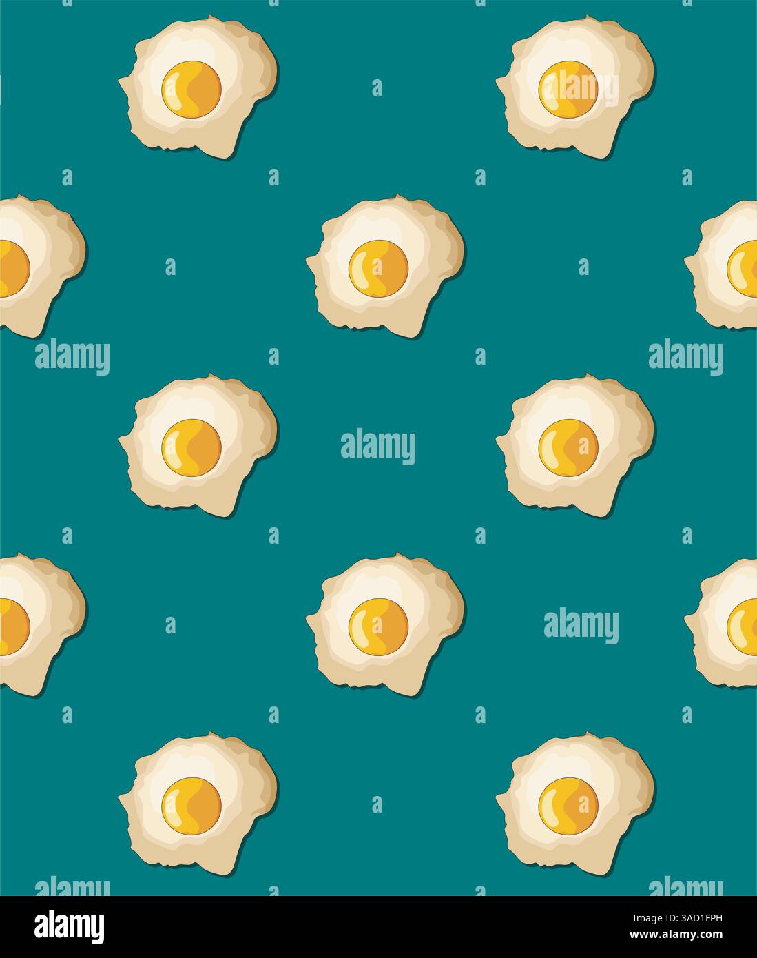 Fried egg pattern with teal background. Creative concept Stock Vector