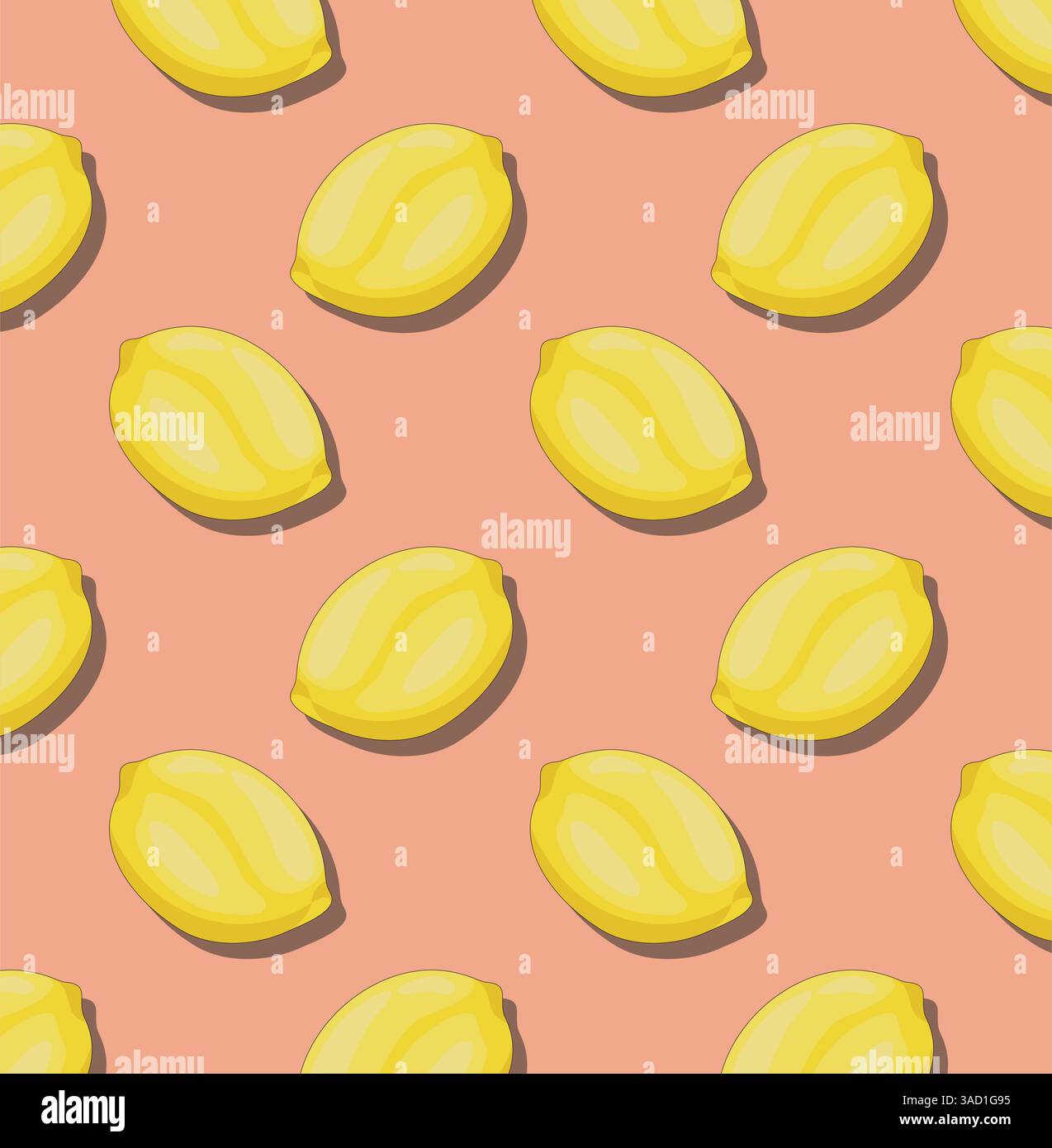 Pattern with fresh lemons on coral background. Creative concept Stock Vector