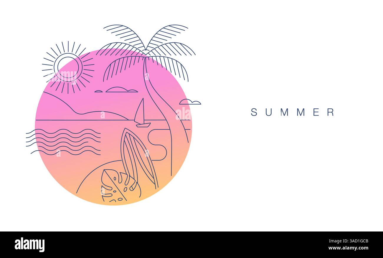Minimalist summer concept design with color gradient. Linear simple