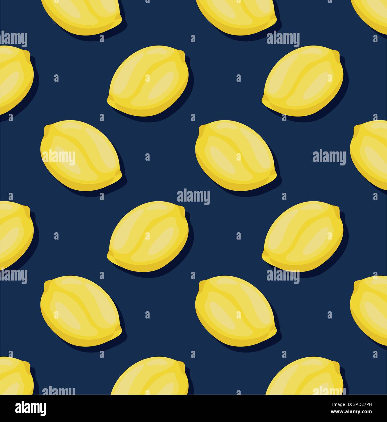 Pattern with fresh lemons on dark blue background. Creative concept Stock Vector