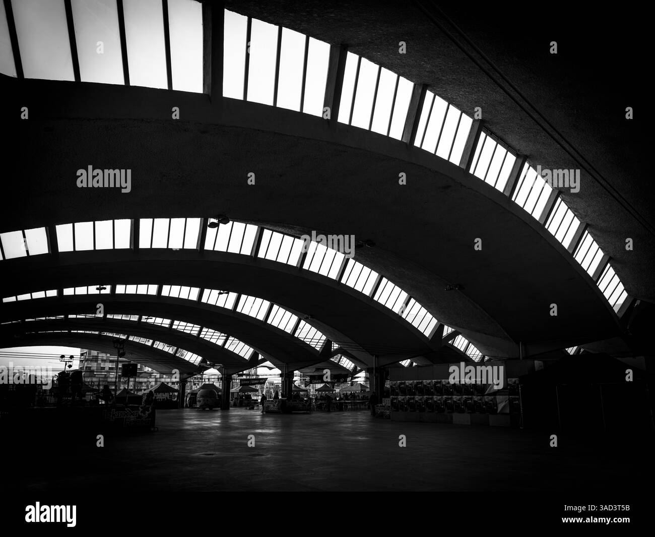 Italy, Bologna, event hall, ceiling construction, street scene in black ...