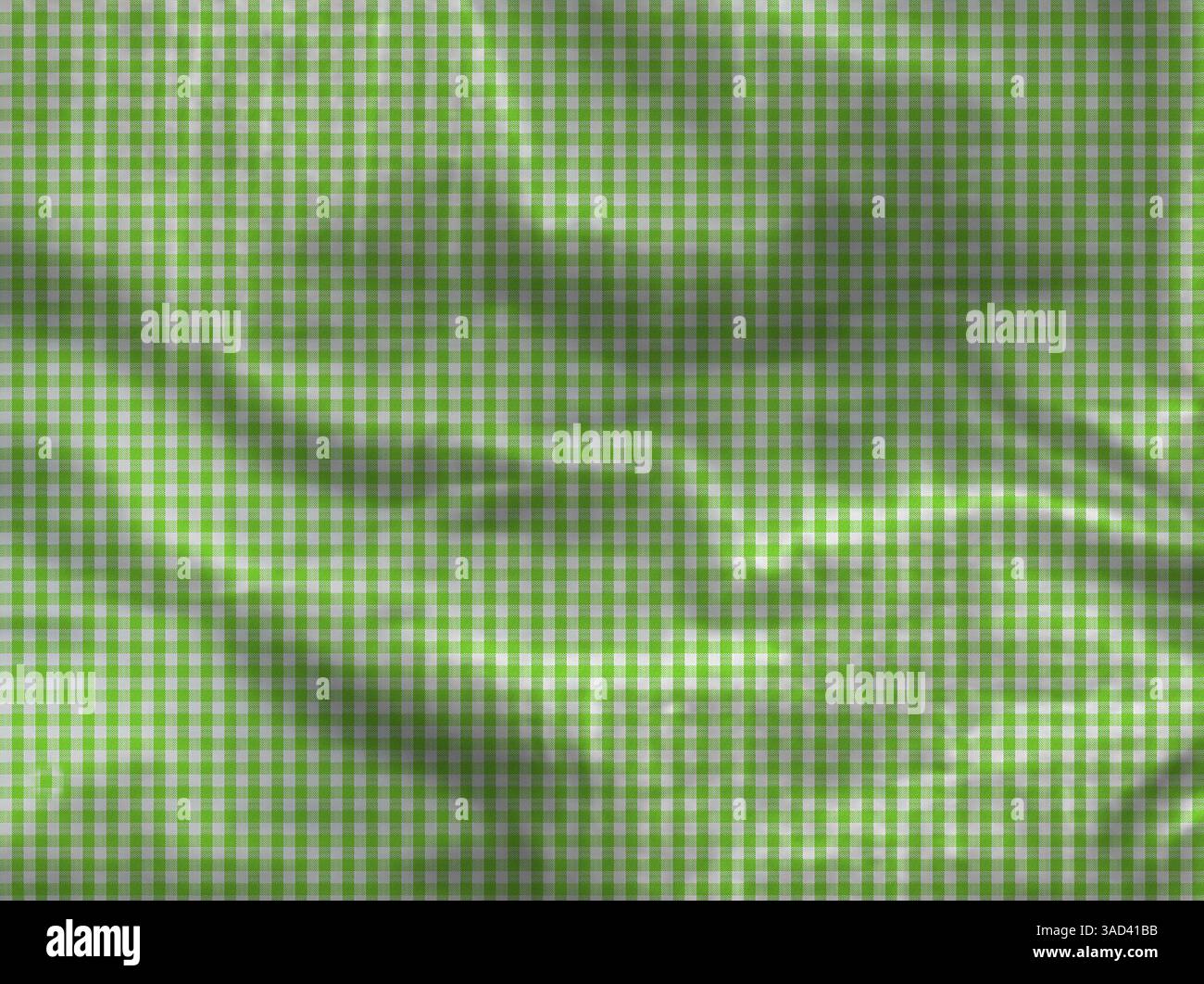 Green and white checkered fabric background forming a wavy, textured pattern, ideal for design projects.Belarus Stock Photo