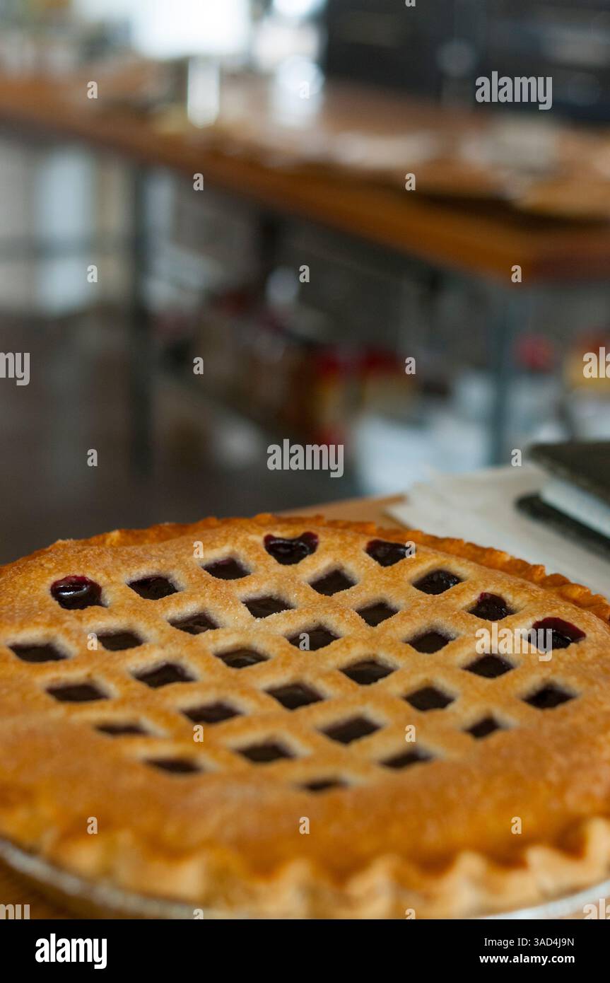 Freshly baked berry pie in bakery in Amish country in northern Indiana Stock Photo
