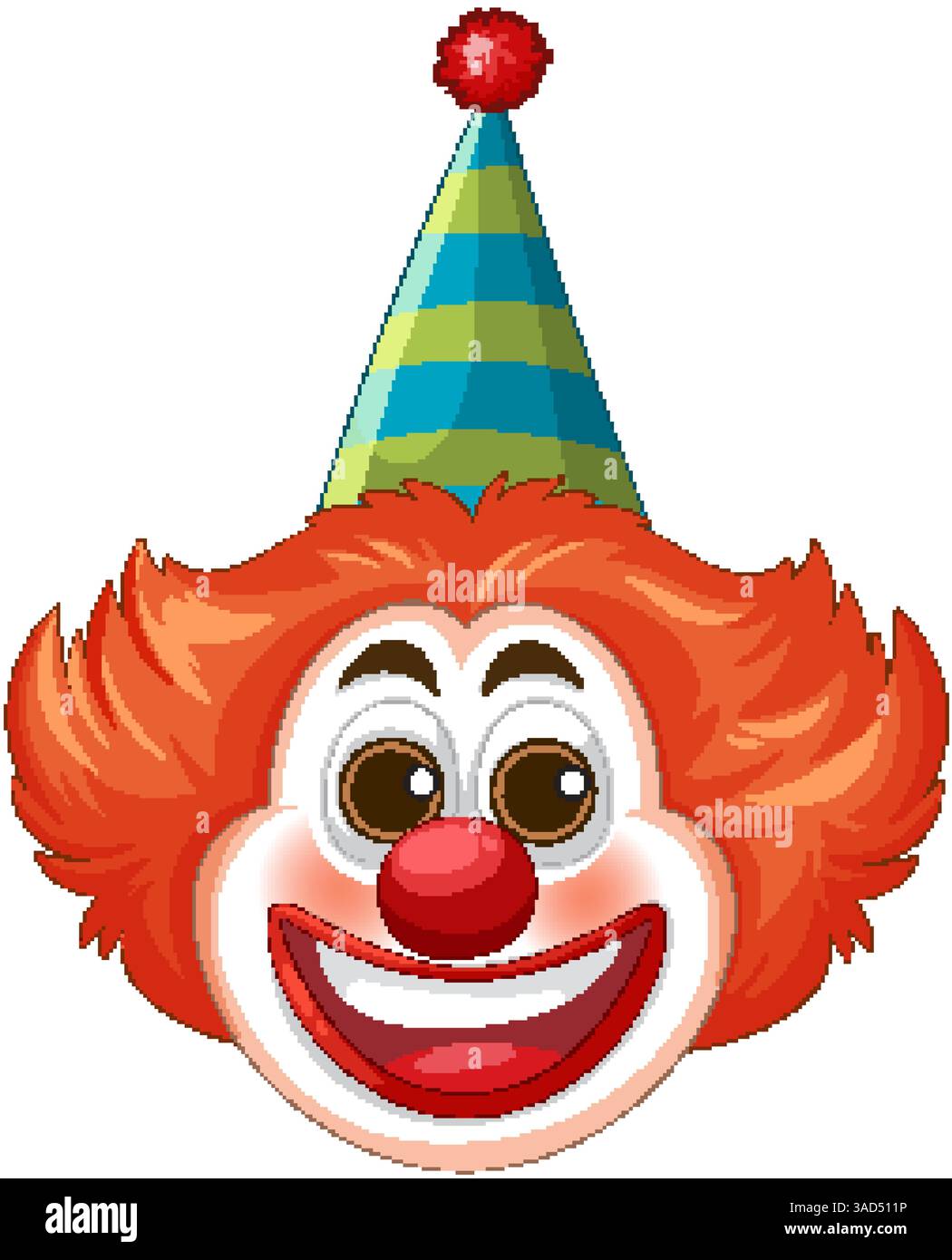 Vector illustration of a cheerful clown with vibrant orange hair and a ...