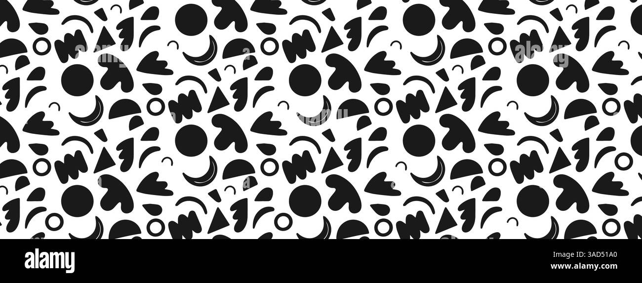 Black and White Abstract Pattern with Curved Shapes and Dots for ...
