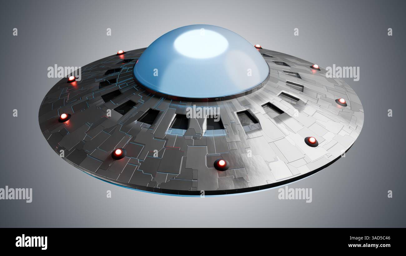 UFO alien spaceship. 3D rendered illustration. Stock Photo