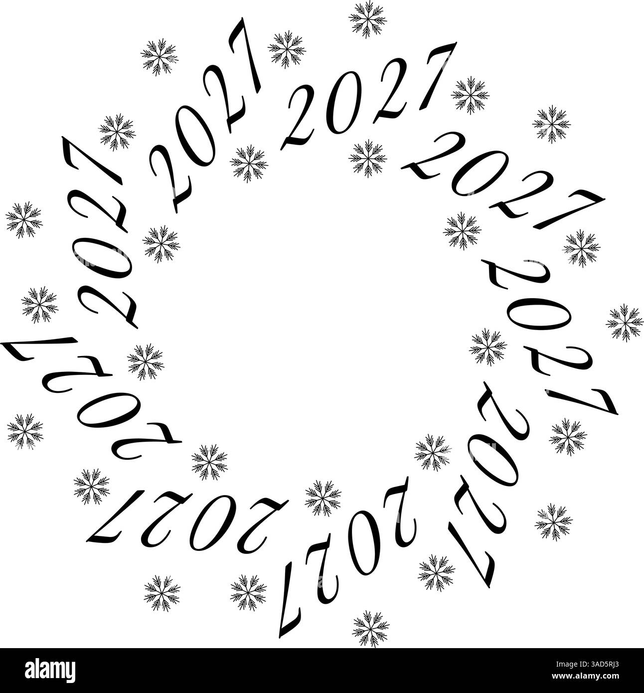 Snowflakes and 2027 date lettering Circular frame Minimalistic New Year ...