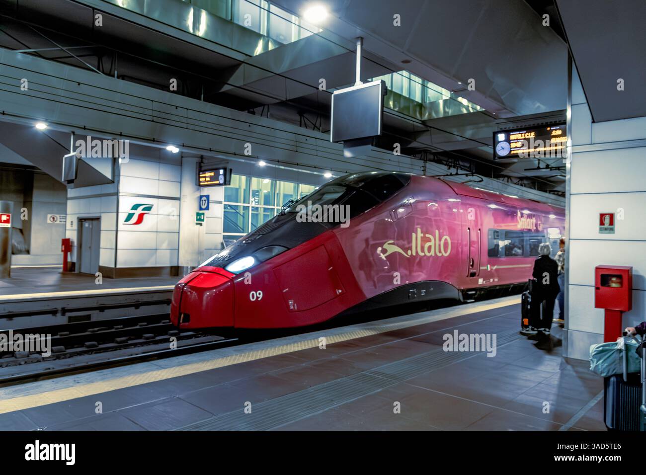 An Italo high speed train waiting to depart from platform 18 on the lower underground level of Bologna Centrale train station in Bologna,Italy Stock Photo