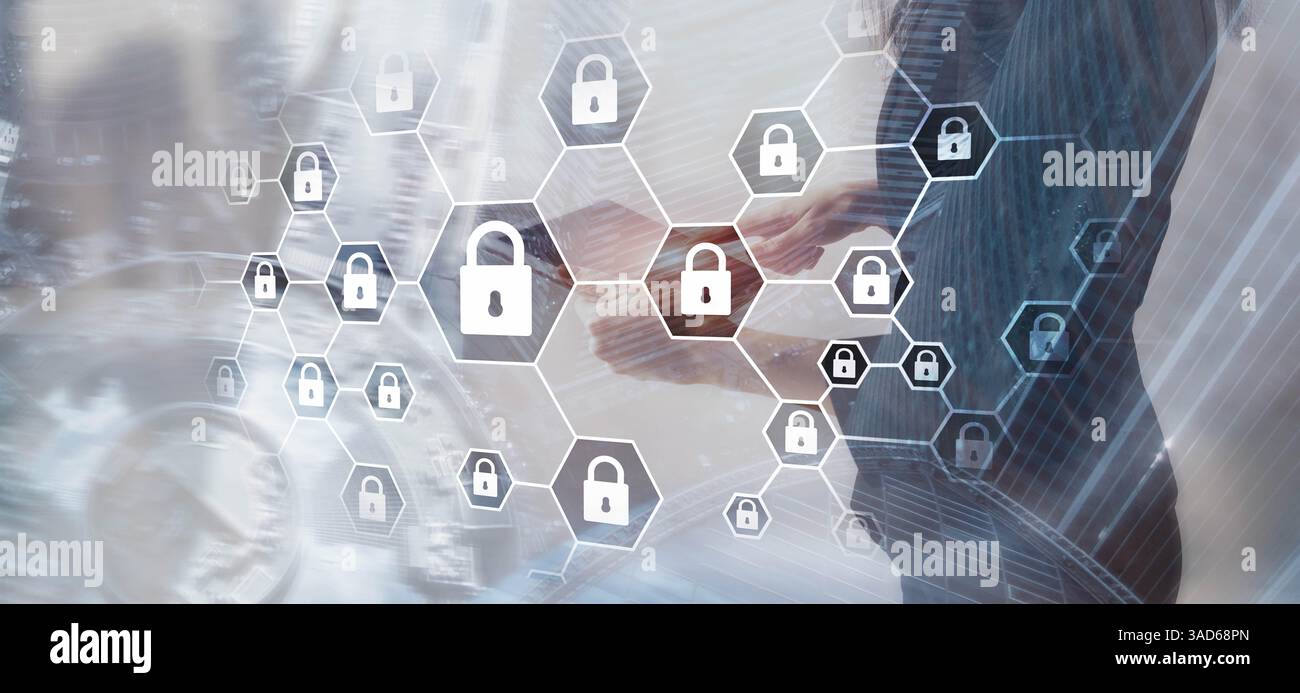 Cybersecurity concept. Data protection universal background. Stock Photo