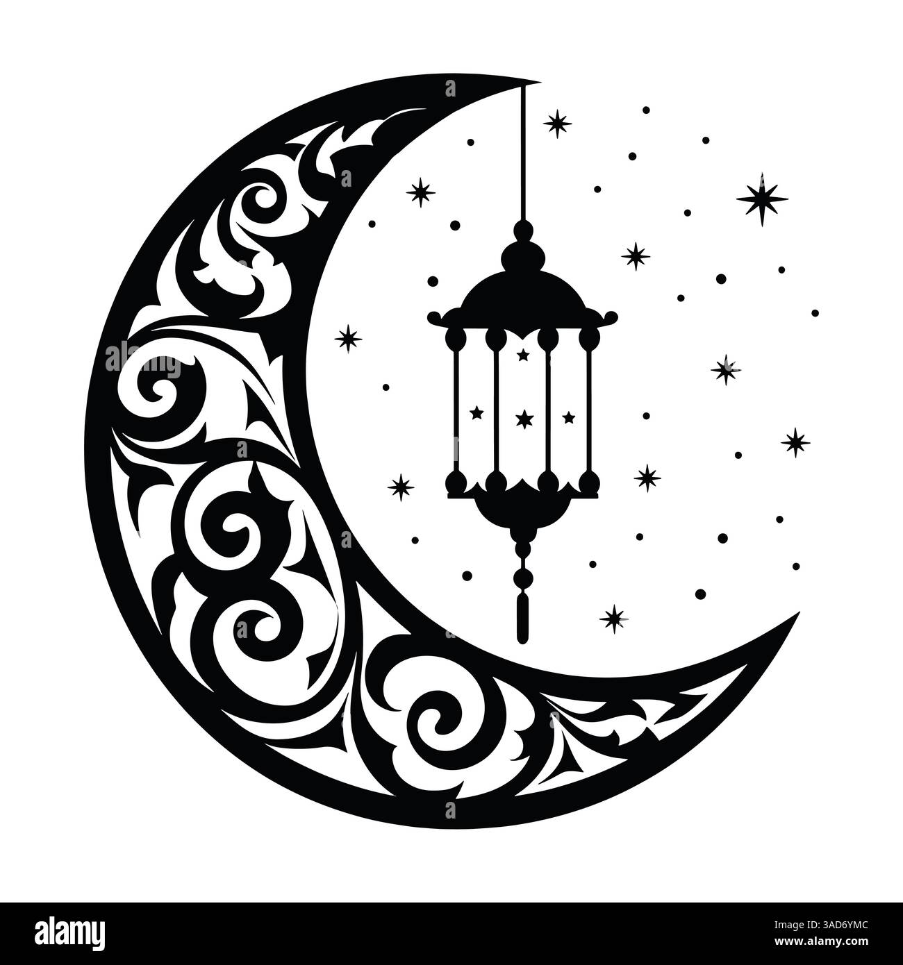 Ramadan Kareem design with a crescent moon and hanging lanterns ...