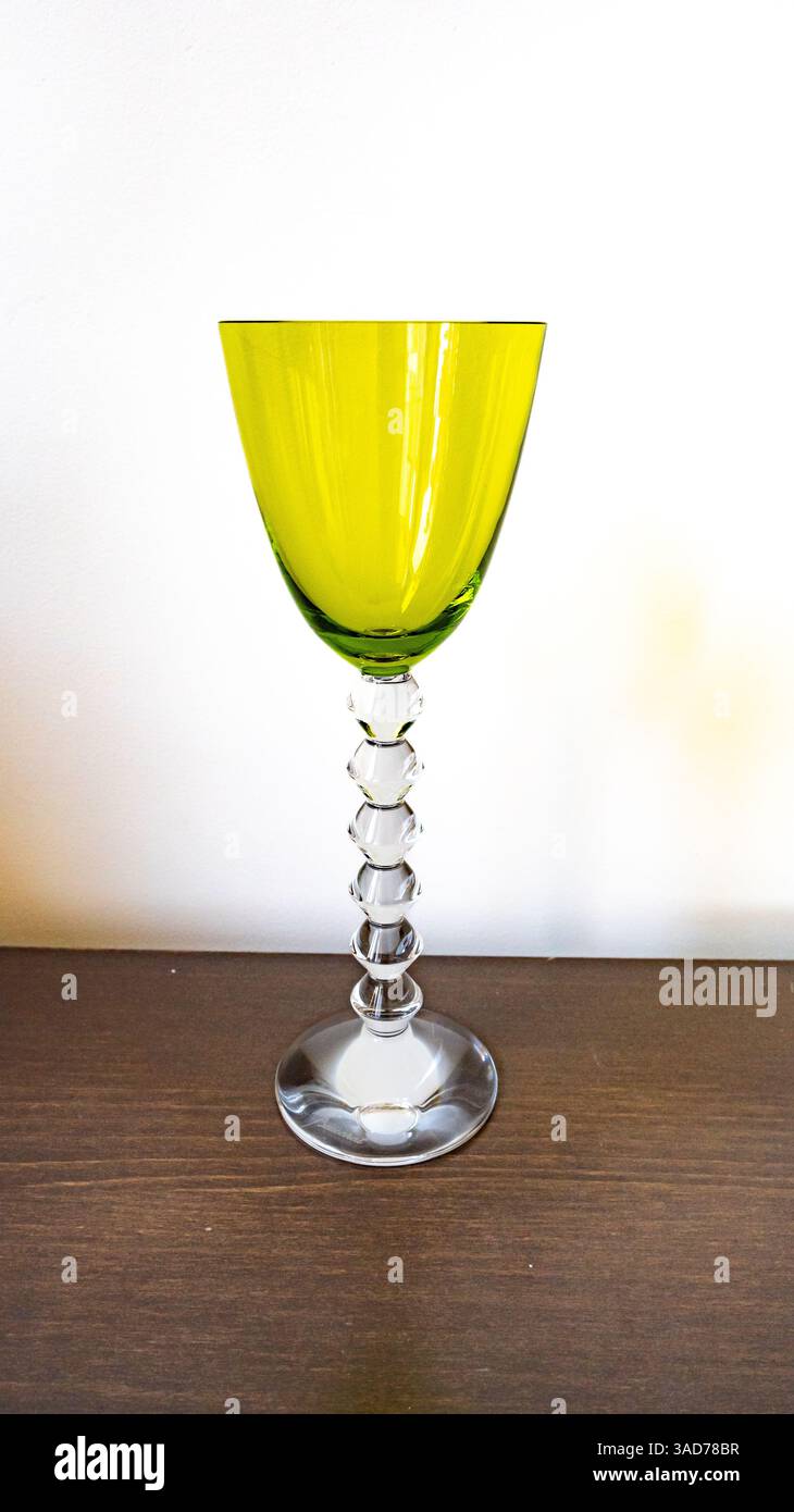 Green wine glass of Baccarat's Vega collection. Stock Photo