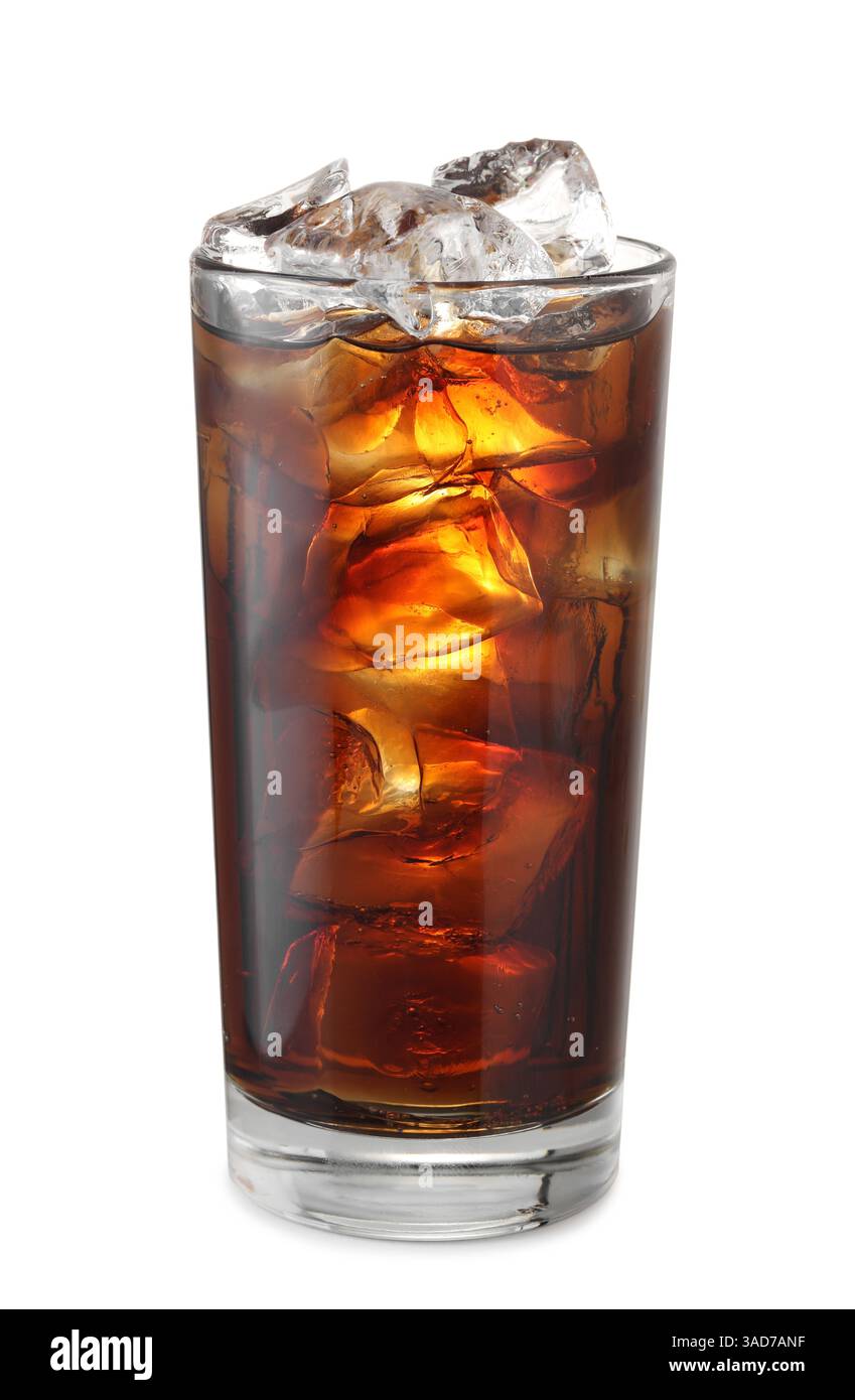 Glass of cola with ice cubes isolated on white Stock Photo - Alamy