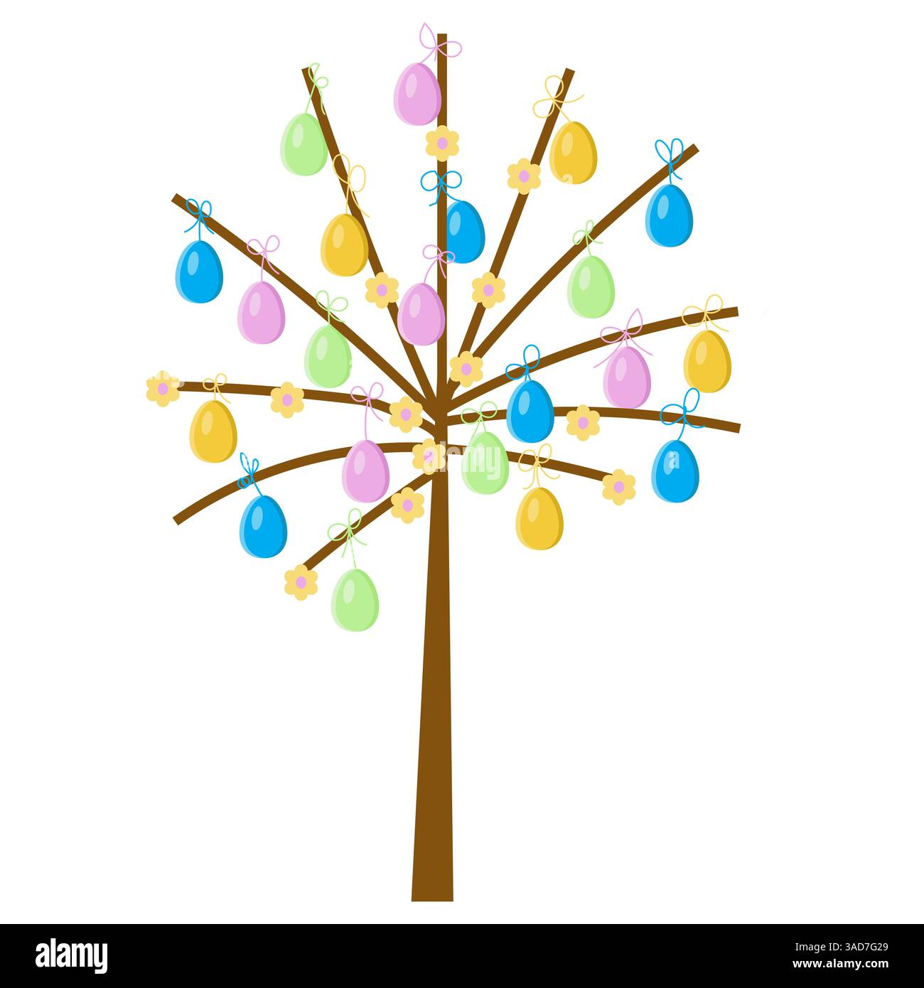 Spring tree decorated with colored eggs, isolated flat design for Easter Stock Vector