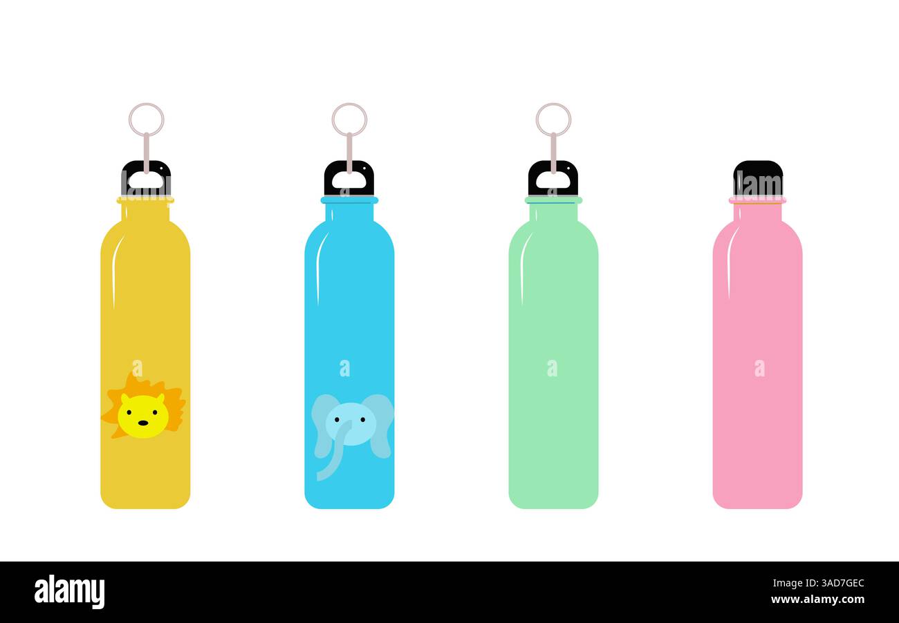 Set of thermos colored isolated. Stock Vector
