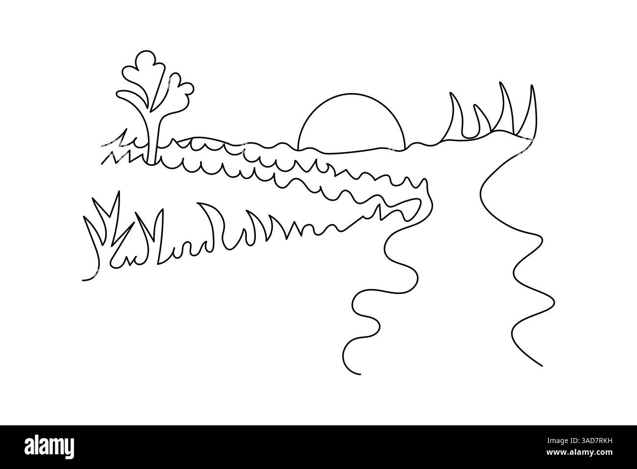 Sunset single line art continuous one line drawing of Isolated outline ...