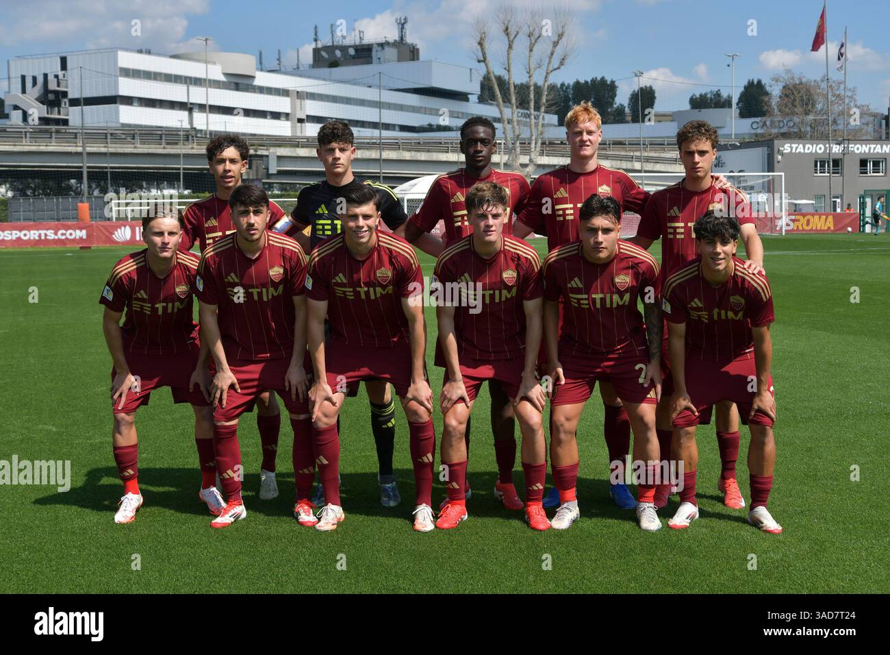 Players of AS Roma line up before the Primavera 1 match between Roma ...