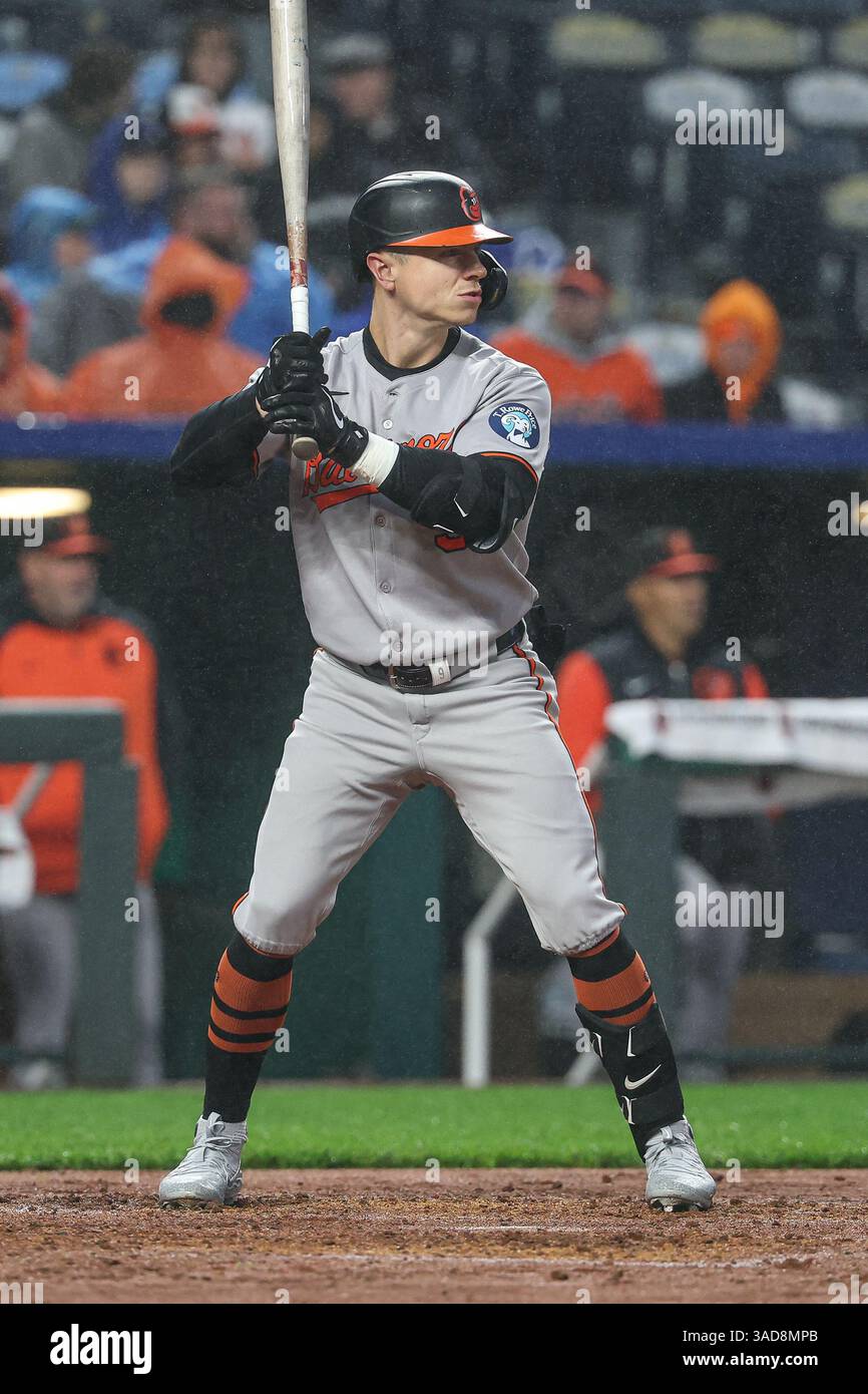 Kansas City, MO, USA. 4th Apr, 2025. Baltimore Orioles right fielder ...