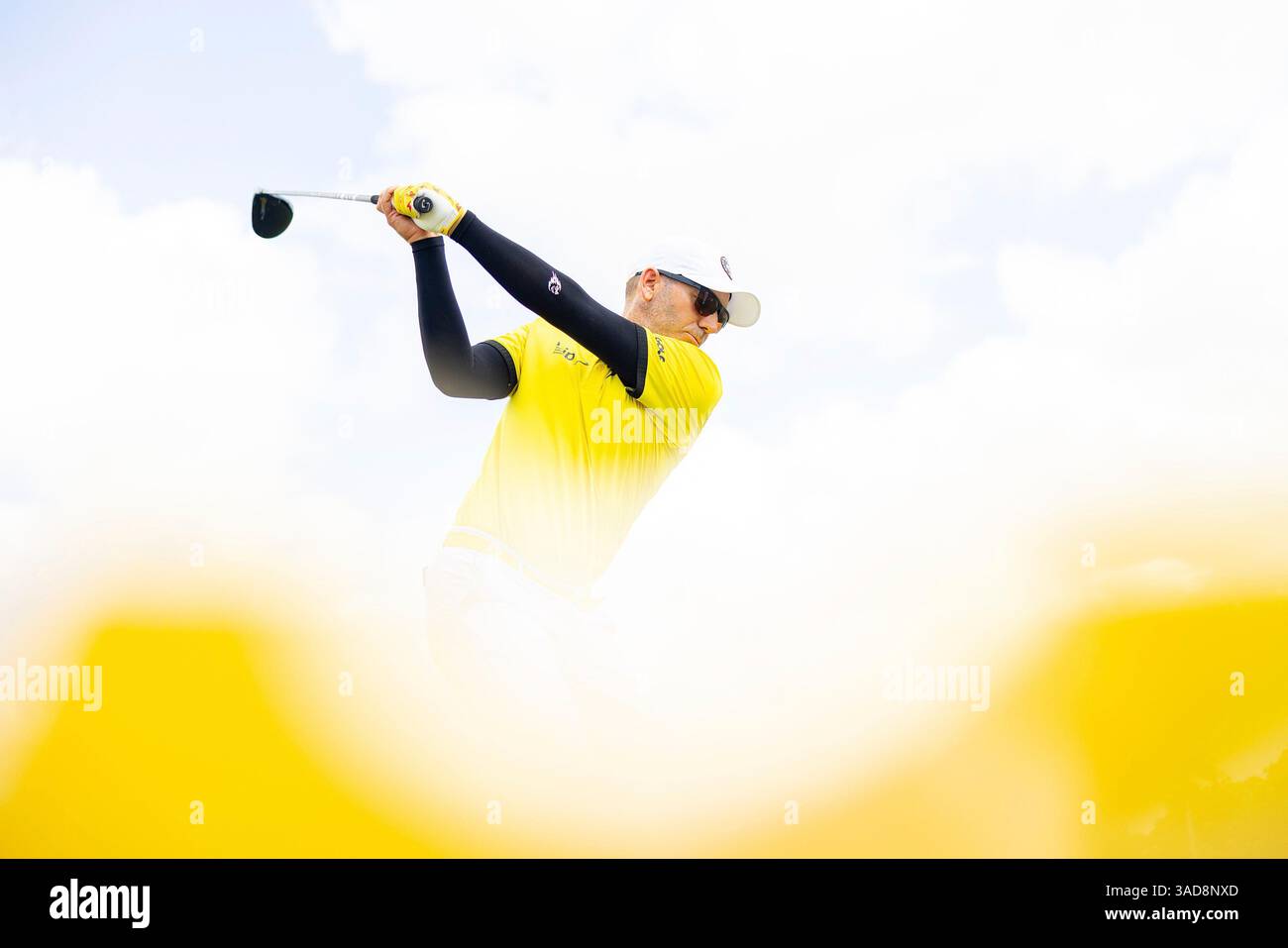 Captain Sergio Garcia of Fireballs GC hits his shot on the driving ...