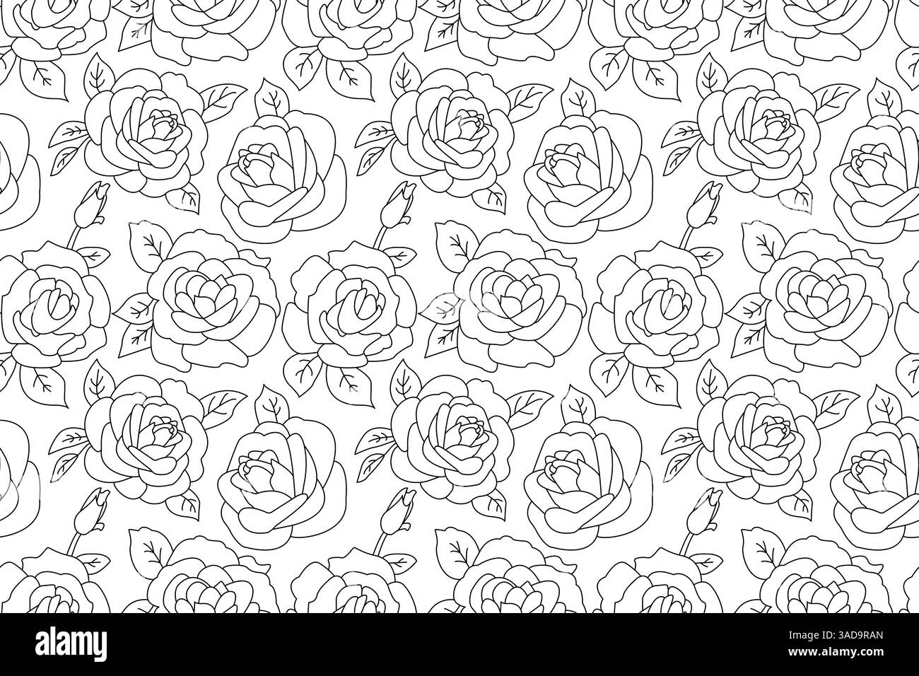 Flower Pattern Roses Outline A seamless pattern with roses. Outline roses background. Black and ...