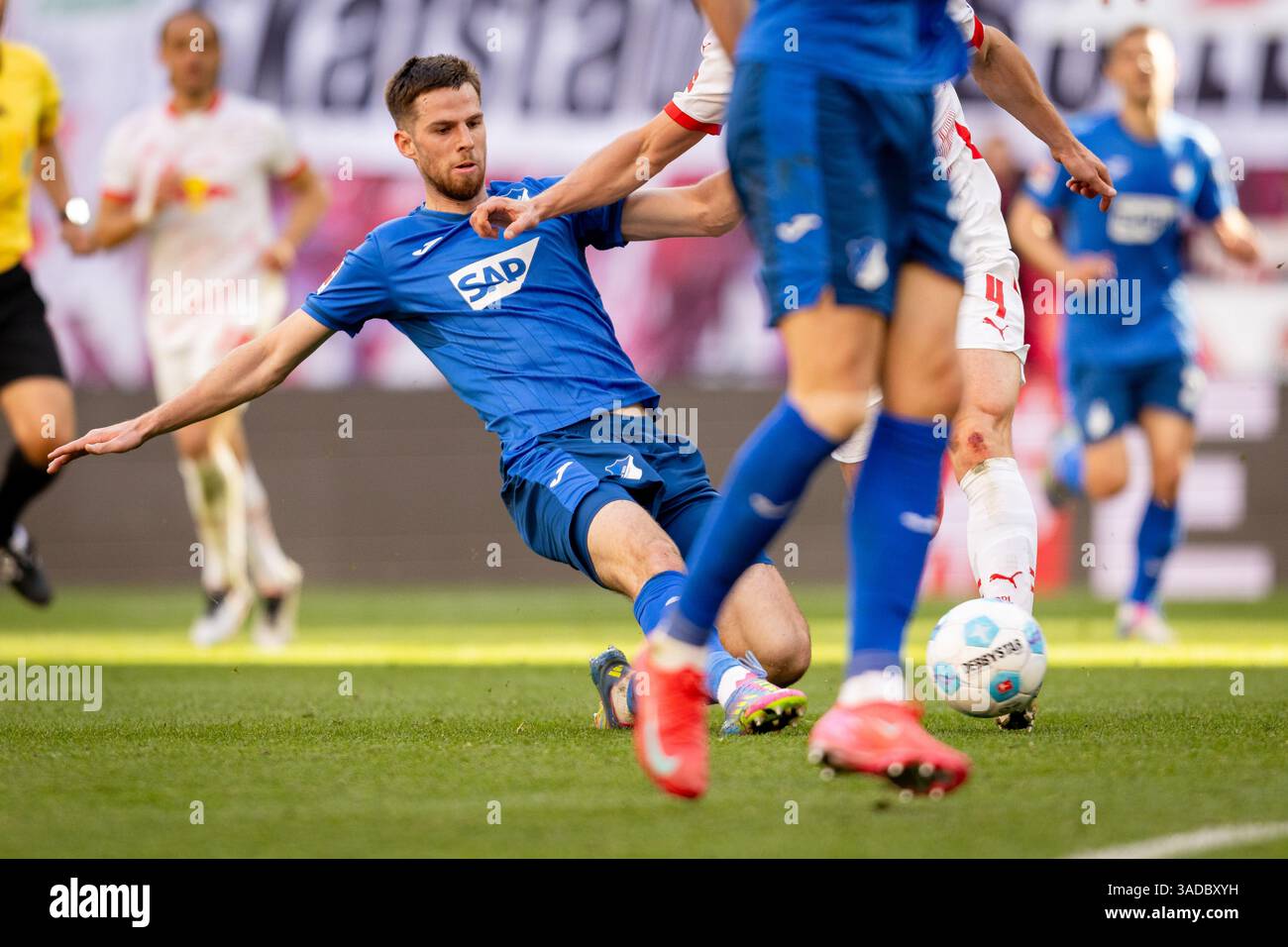 Leipzig, Germany. 05th Apr, 2025. Anton Stach (16) of Hoffenheim seen ...
