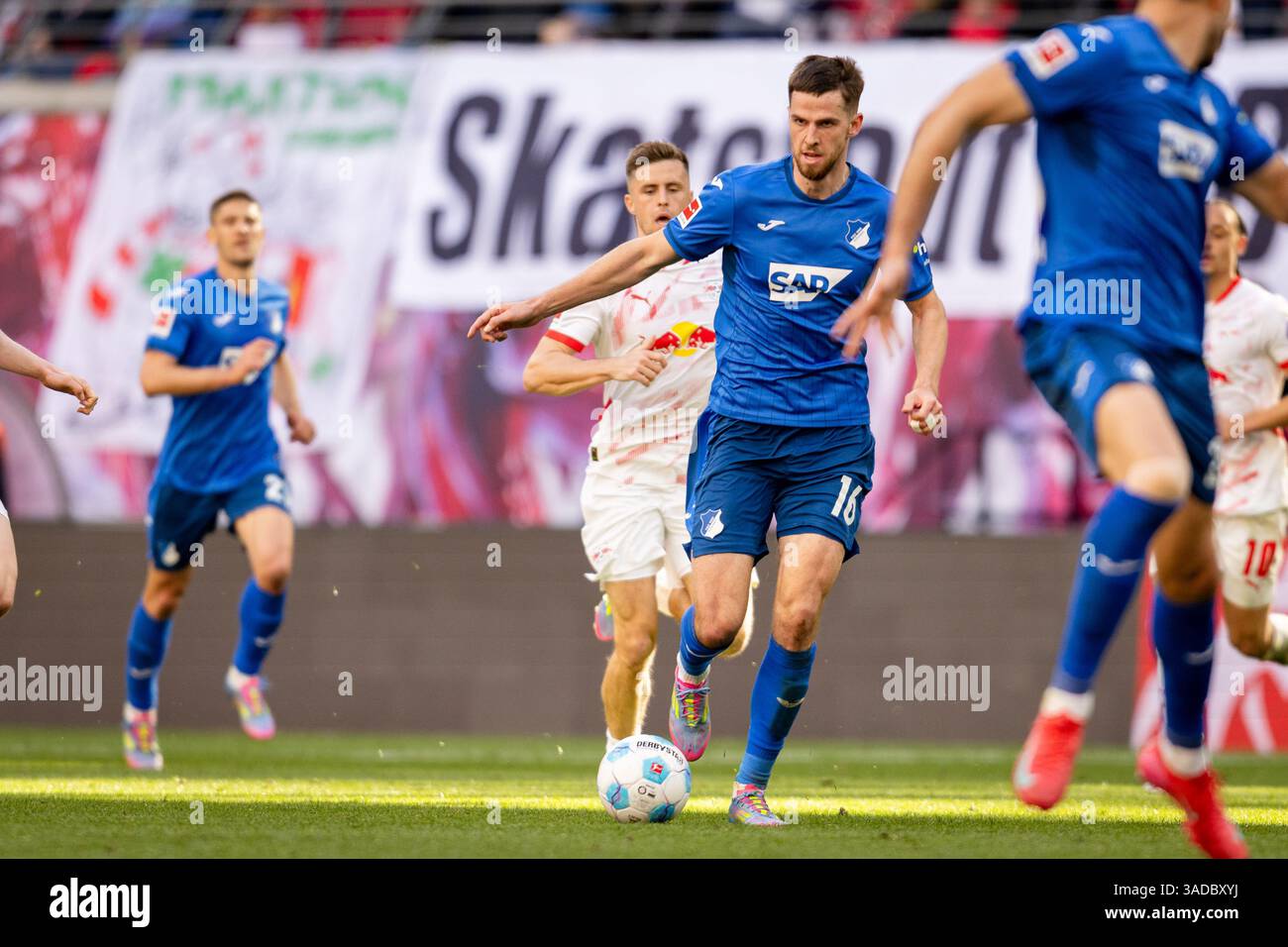 Leipzig, Germany. 05th, April 2025. Anton Stach (16) of Hoffenheim seen ...