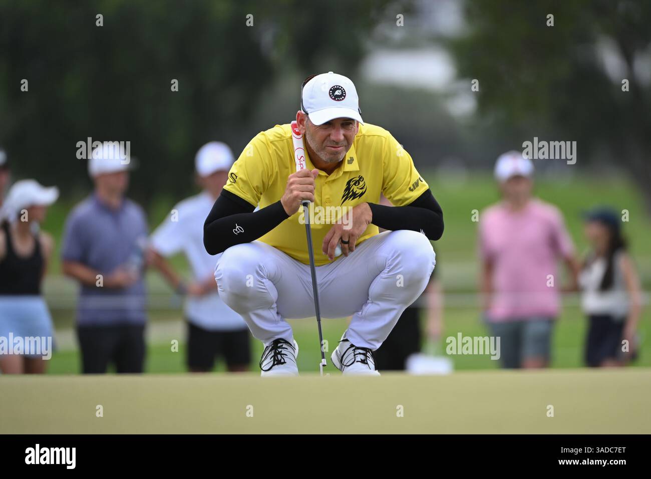 Sergio Garcia, Captain of the Fireballs GC lines up a putt during Day 2 ...