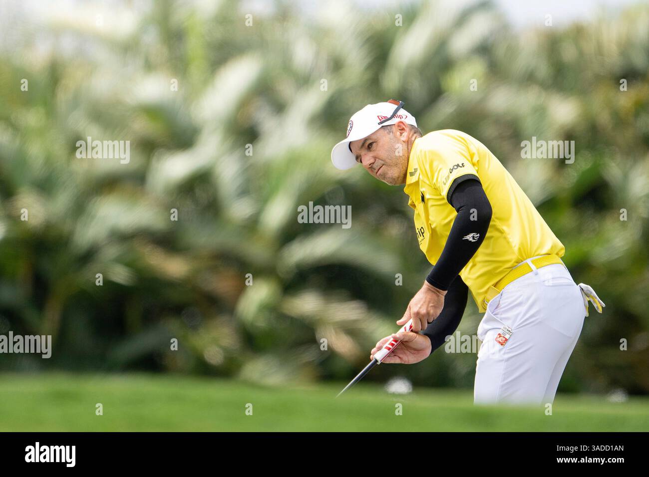 Captain Sergio Garcia of Fireballs GC putts on the 14th green during ...