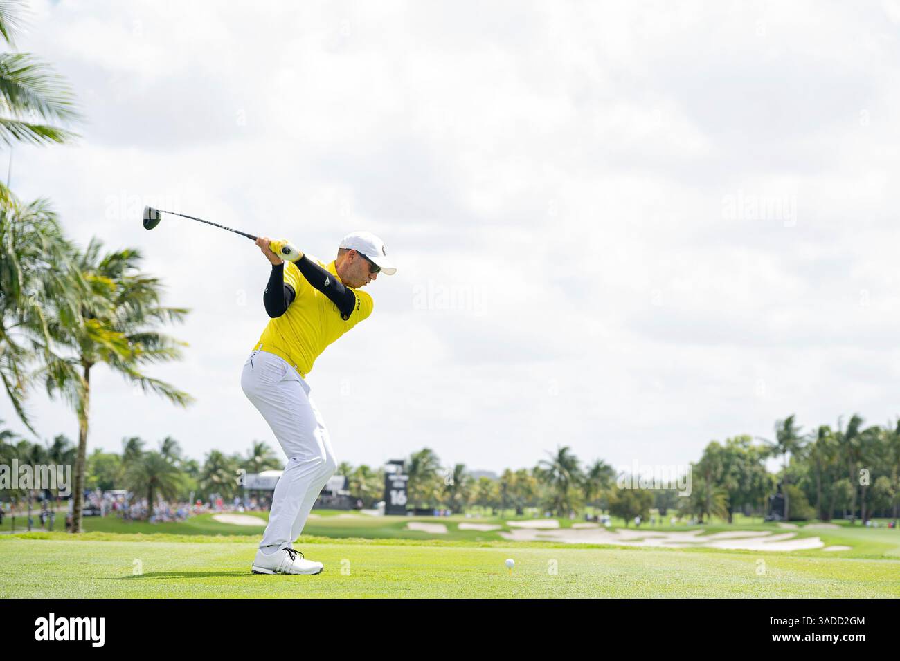 Captain Sergio Garcia of Fireballs GC hits his shot from the 16th tee ...