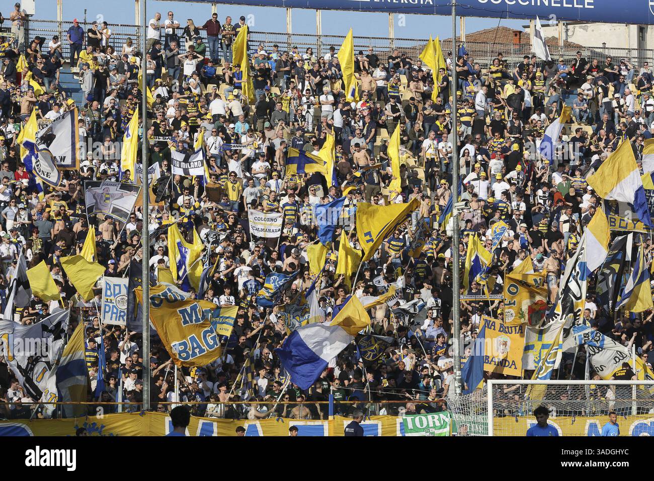 Parma, Italy. 06th Apr, 2025. Parma fans fans show their support during ...